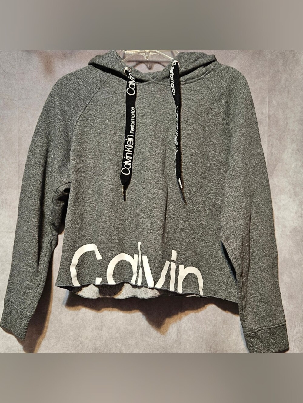 Calvin Klein Performance Womens Medium Gray Cropped Logo Hoodie Sweatshirt